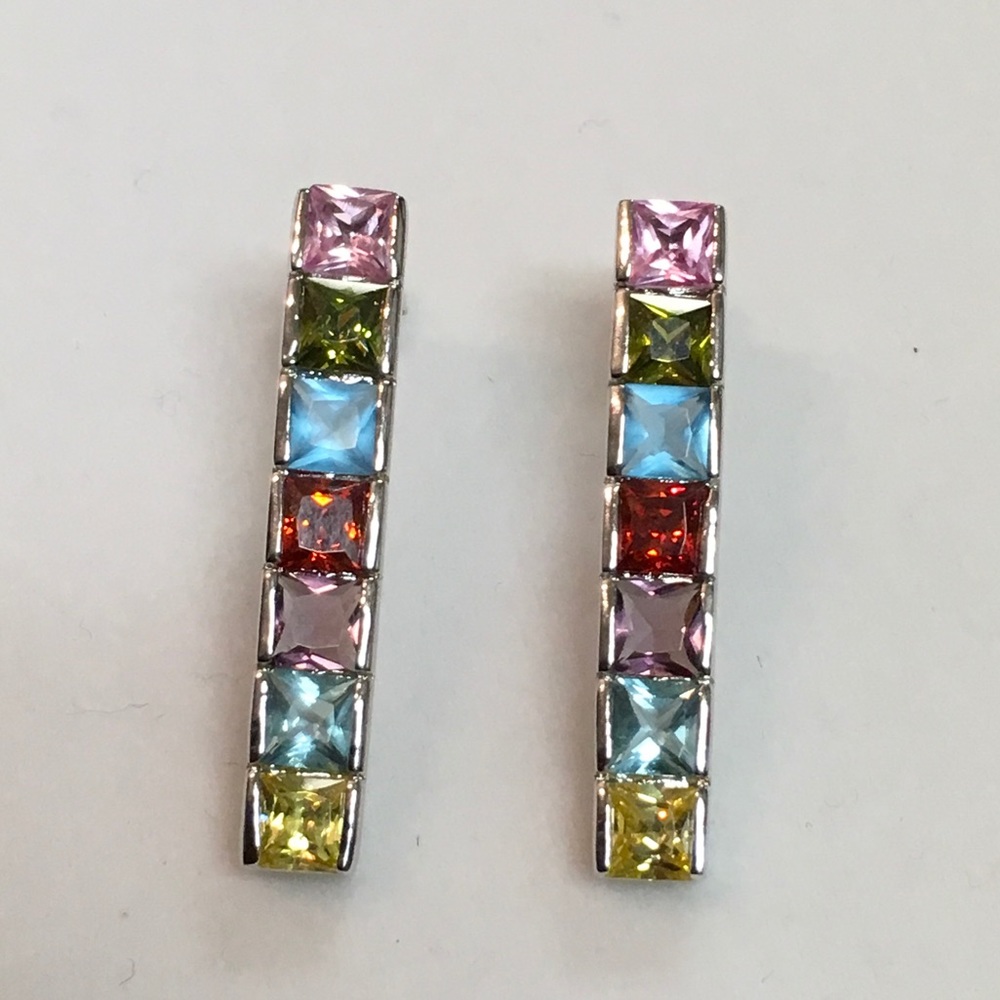925 RP Multi Gemstone Bar Earrings - Picture 2 of 6
